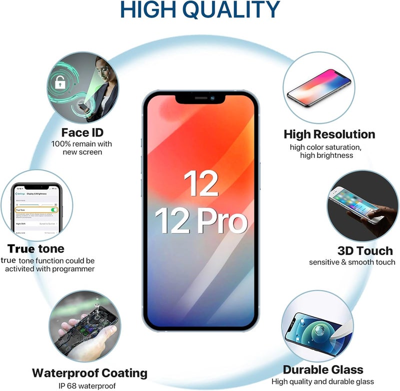 EXW for iPhone 12/12PRO Screen Replacement 6.1" Full HD LCD Display Digitizer, Quality Touch Screen with Repair Tools, Waterproof Seal Compatible with A2172, A2402, A2404,A2403, A2341, A2406, A2408 - Image 4